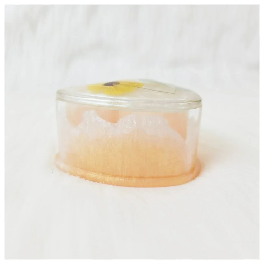 Floral Trinket Box Small Heart Jewelry Box Stash Box Yellow Orange White Clear